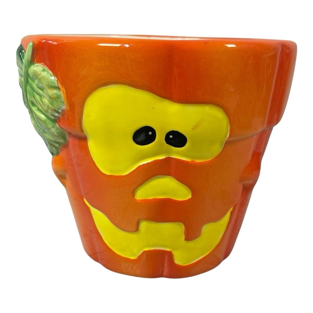VTG Friendly Pumpkin Flower Pot Candy Bowl Orange Fall Halloween Planter Decor
